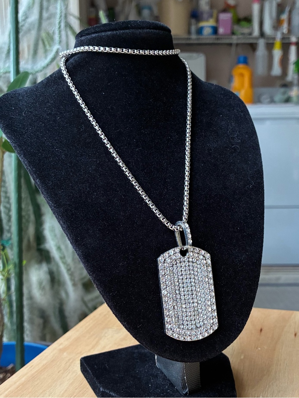 Silver Bling Dog Tag Pendant Necklace - Silver